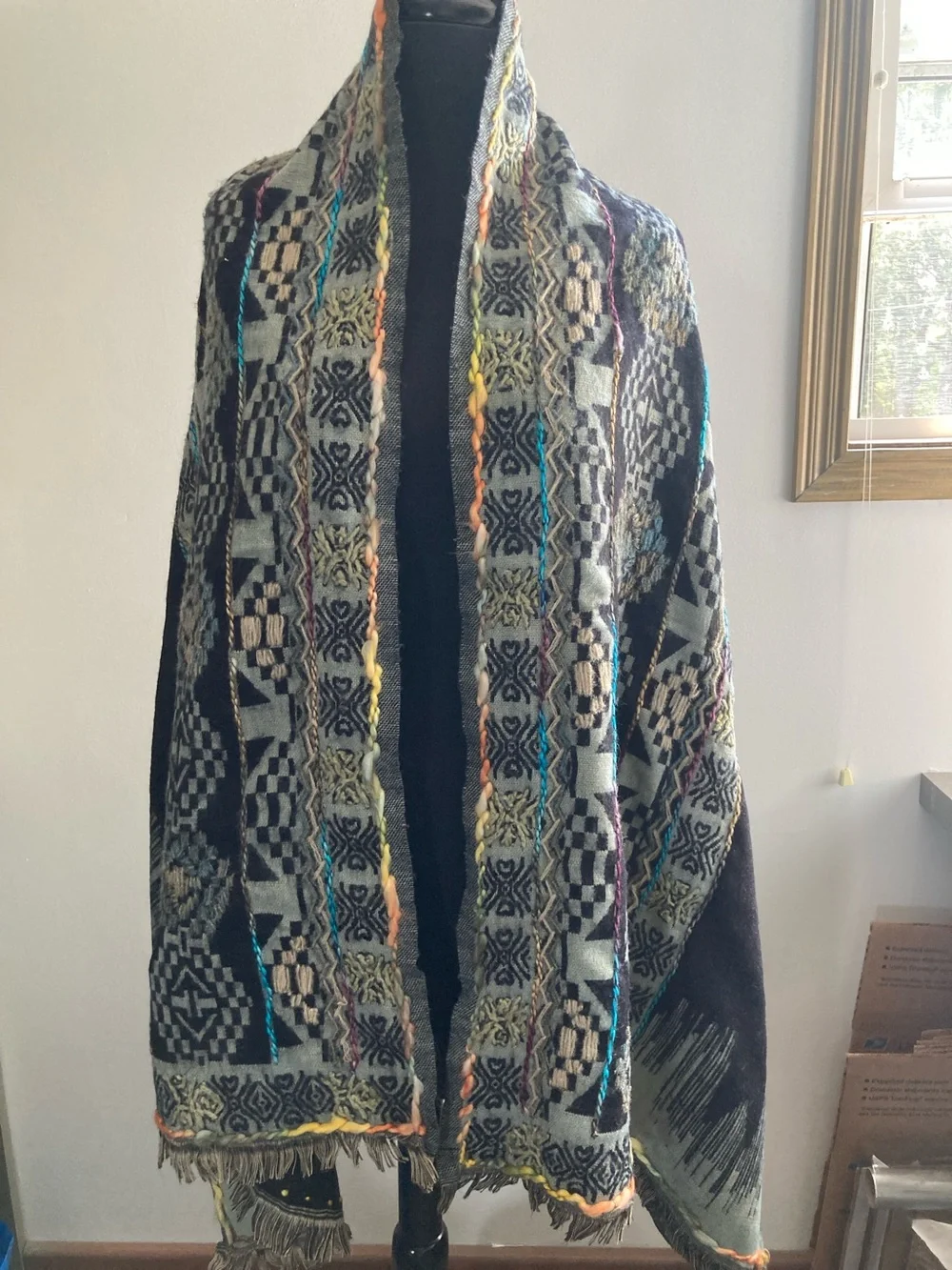 Elegant Additions Silk Fleur Blanket Scarf Wrap Boho Tribal Knit